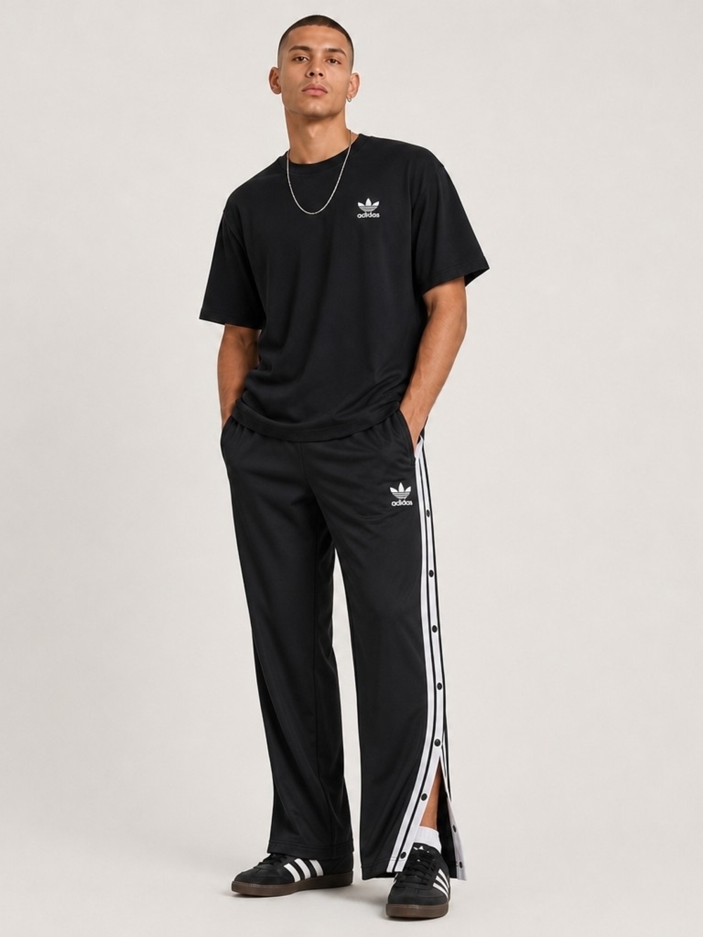Adidas Originals Traraway Snap Button Track Pants Black White S Men Unisex Y2K
